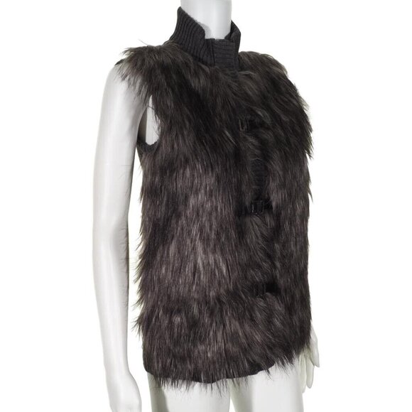 Calvin Klein Vest Faux Fur Size XS Womens Sweater Metal Closures Gray Mock Tunic - Picture 4 of 11
